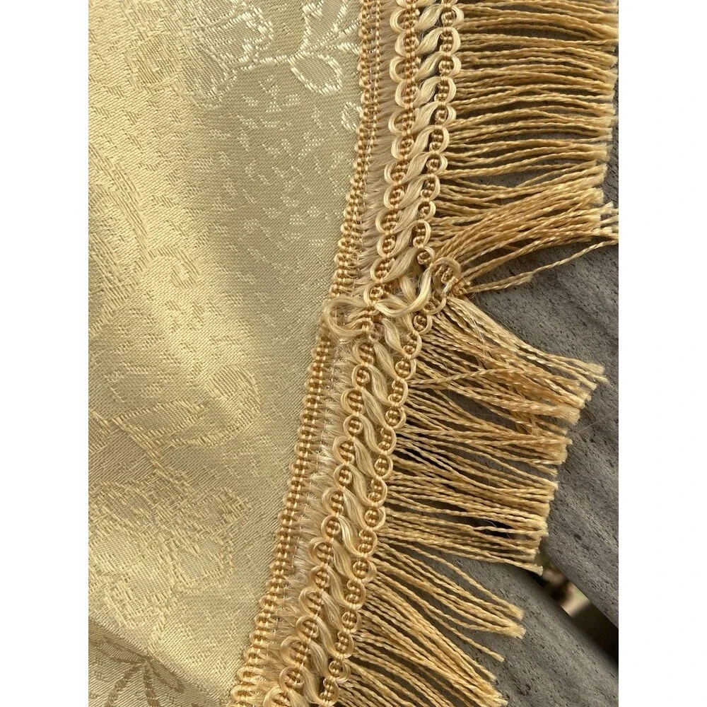 Vintage Gold Lebanese Damask Round Tablecloth Brocade 54” Middle Eastern